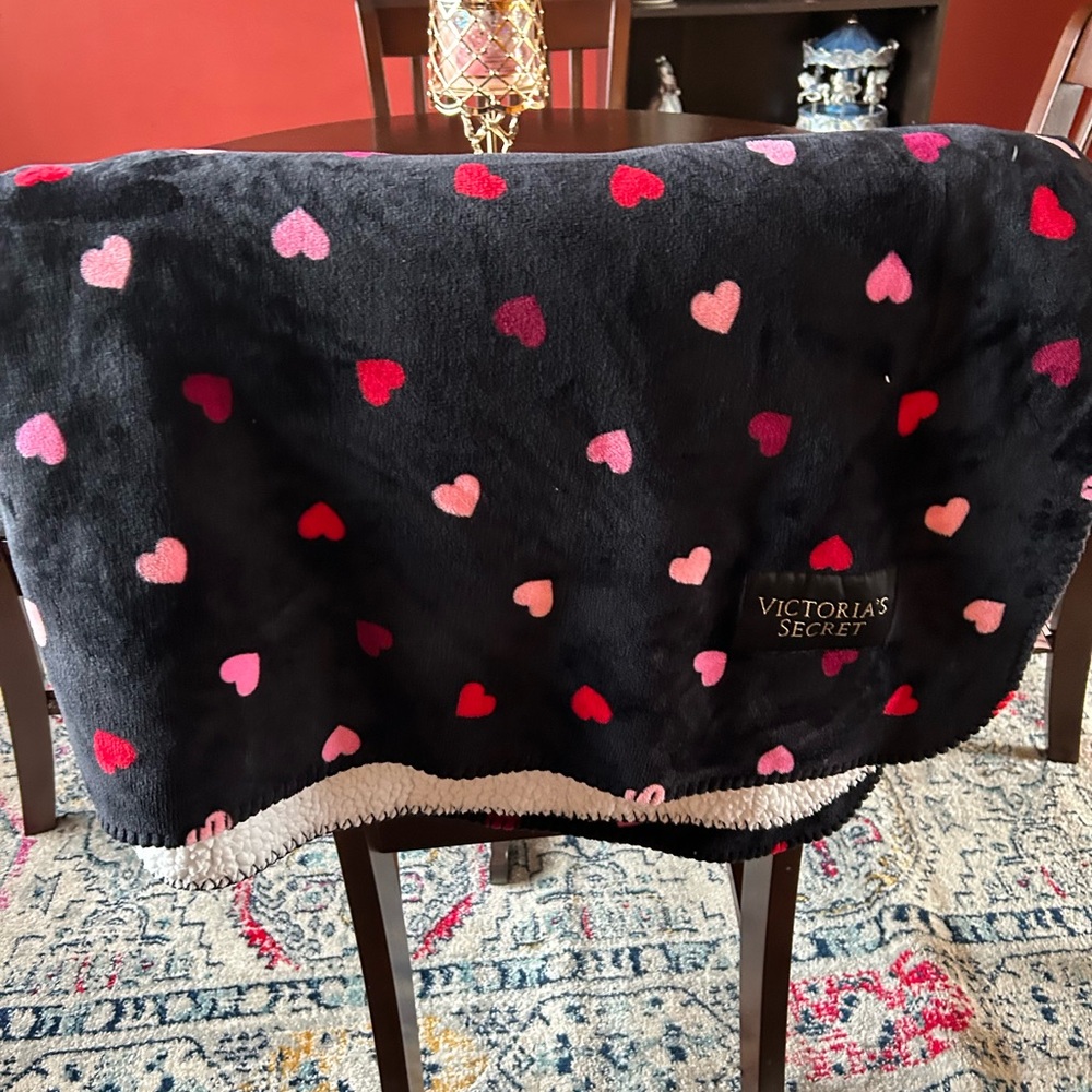 Victoria's Secret Black Blanket with Heart Pattern